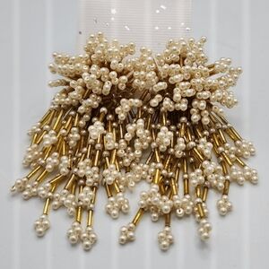 Vintage Gold Tone Faux Pearl Dangling Tassel Cluster Clip On Earrings Waterfall